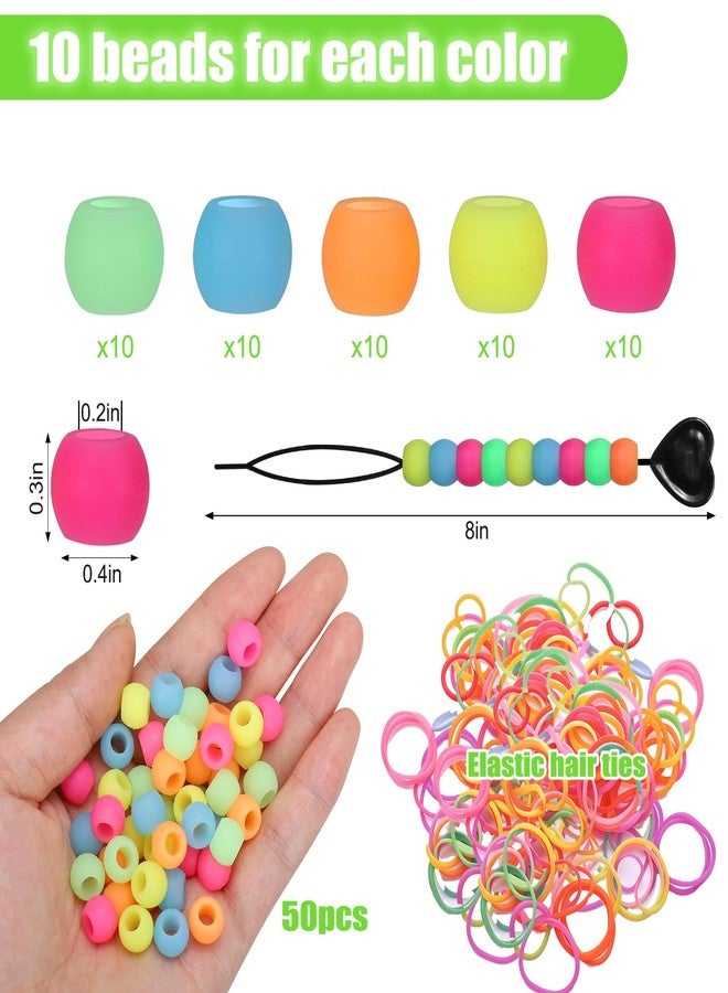 AIERSA Silicone Hair Beads Glow in The Dark for Kids Girls Braids, 50pcs Soft Colorful Pony Beads Bulk for Kids Girls Women Hair Accessories for Braids - Image 5